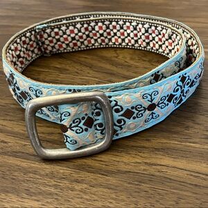 Brown and Blue Patterned Belt with Silver Buckle!